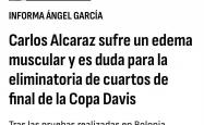 阿尔卡拉斯因伤退出戴维斯杯